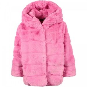 Apparis Bubblegum Pink Goldy Faux Fur Hooded Jacket